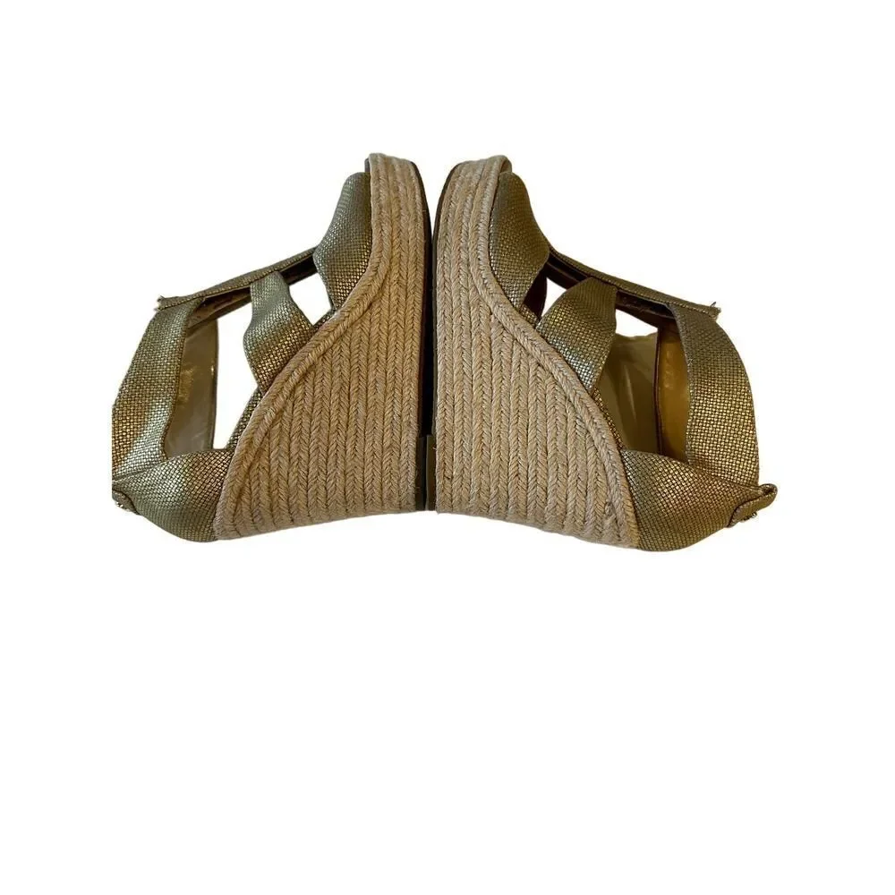 MICHAEL MICHAEL KORS Women's Damita Canvas Espadrille Wedge Gold Size 7.5